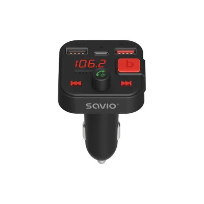 Produktbild von SAVIO FM-Transmitter, Bluetooth 5.3, QC 3.0-Ladegerät, LED-Display, Bass Boost, TR-15, schwarz