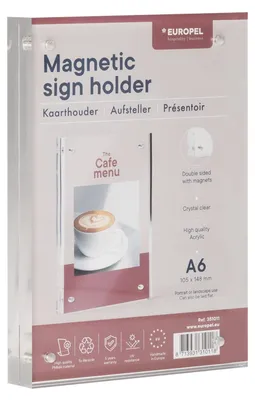 Produktbild von Tischaufsteller DIN A6 Acryl doppelseitig freistehend EUROPEL Hochformat