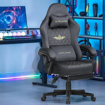 Zdjęcie produktu dla Fotel gamingowy – GT830, ergonomiczny fotel biurowy – tapicerka materiałowa – regulacja wysokości – obrót o 360° – podłokietniki – kółka – kolor szary