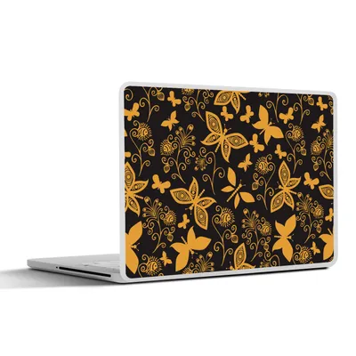 Produktbild von MuchoWow® Laptop Aufkleber Sticker Cover Blumen - Schmetterling - Gold - Muster 30x22 cm - Laptop-Sticker