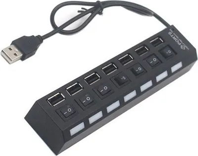 Produktbild von INF USB 2.0 7-Port Hub mit Schaltern - Schwarz, High-Speed Datenübertragung