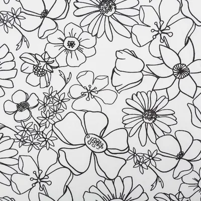 Produktbild von Baumwollstoff Meterware Ausmalstoff LYCOLIA Blumen weiß schwarz 1,5m