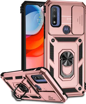 Produktbild von Motorola G Pure Hülle mit Schiebe Kamera Schutz und Ringhalter Ständer Robust Rüstung Schutzhülle für Motorola G Pure Rosa