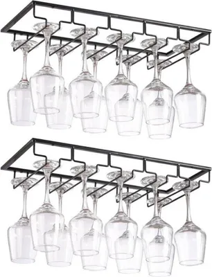 Immagine prodotto di Portabicchieri da vino - Portabicchieri da vino - Set di 2 - Portabicchieri da vino in metallo - Portabicchieri con 5 file - Portabicchieri da vino - Organizzatore - Elegante - Bar, cucina e caffè - Appeso - Nero