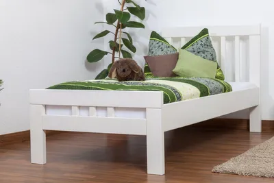 Produktbild von Einzelbett "Easy Premium Line" K8, Buche Vollholz massiv weiß lackiert - Maße: 90 x 200 cm