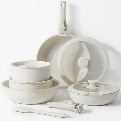Image de Batterie de cuisine 12 pièces, casseroles et poêles antiadhésives avec couvercles, compatibles tous feux, idéal pour la cuisine quotidienne