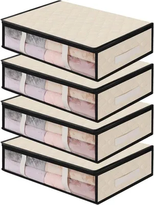 Productafbeelding van Onderbedcommode Set 4 Stuks met Kijkvenster Ruimtebesparend Opvouwbaar Opbergboxen voor Kleding Dekens