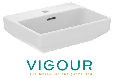Produktbild von VIGOUR DERBY V3 Edge Waschtisch 45x35cm mit Überlauf mittigem Hahnloch PflegetectPLUS, weiß