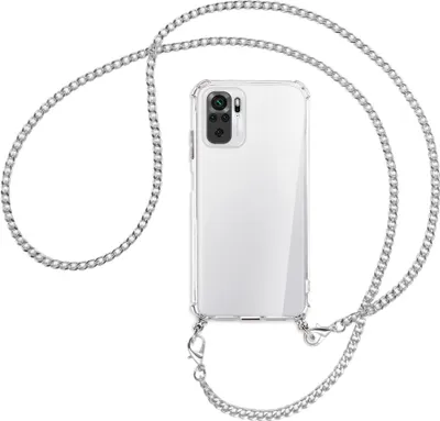 Produktbild von Handykette Backcover-Schutzhülle mit Band (Metall silberfarben) für Xiaomi Redmi Note 10 4G - silberfarbene Kette
