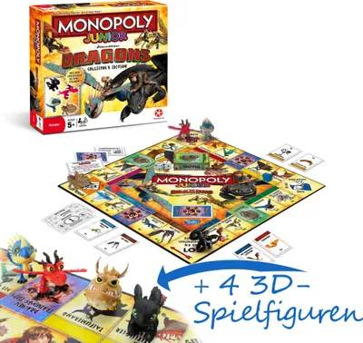 Produktbild von Monopoly Junior Dragons mit 4 exklusiven 3D-Spielfiguren