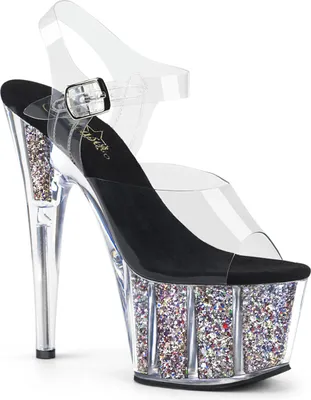 Produktbild von ADORE-708CG Damen Sandale von Pleaser, Transparent Silber , EU 38, US 8