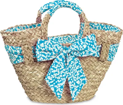 Produktbild von Fabrizio 55123 Korb geflochten aus Maisstroh mit Schleife Einkaufskorb Strandkorb 1646 natur/blau