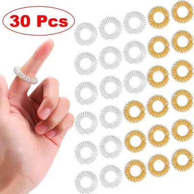 Produktbild von 30-teiliges Massage-Ring-Set mit stacheligen sensorischen Fingerringen, Stachel-Fingerring-/Akupressur-Ring-Set für Teenager und Erwachsene, leiser Stressabbau und Massagegerät (Gold, Silber)