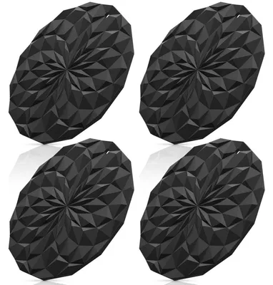 Immagine prodotto di Set di 4 sottobicchieri in silicone, diametro 18,8 cm, colore nero, resistenti al calore, spessore maggiore