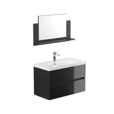 Produktbild von HOME DELUXE - Badmöbel - Set - WANGEROOGE BIG Deluxe – Größe: M, Farbe: Schwarz, Breite Waschbecken: ca. 80 cm I Badezimmermöbel Waschtisch Waschbecken
