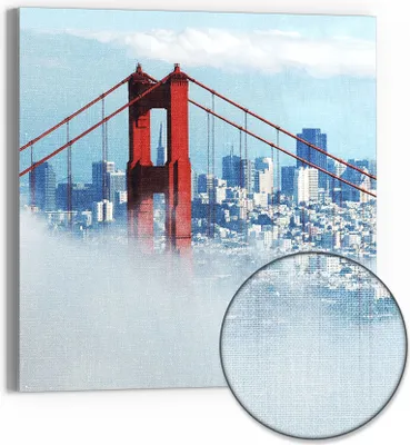 Produktbild von DEQORI Hybrid Leinwand Bild 30x30 cm 'Brücke im Nebel' Wandbild Glas flach modern