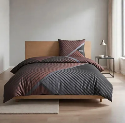 Produktbild von Renforce Bettwäsche Baumwolle HIS Grafisch Braun Schwarz 155x220 80x80cm: 4tlg.