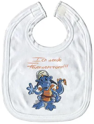 Produktbild von Babylätzchen mit Print - Drache Ich werde Feuerwehrmann - 12722 weiß