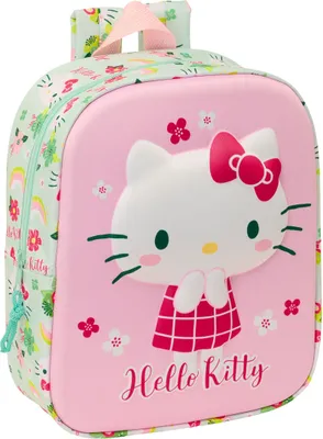 Obrázok produktu pre Školský batoh Hello Kitty zeleno-ružový 22 x 27 x 10 cm 3D