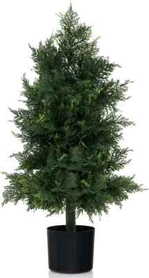 Image de COSTWAY Plante artificielle cèdre 80 cm, plante artificielle arbre de pin taillé en forme, arbre artificiel avec pot, plantes vertes avec feuilles réalistes, plante décorative plante d'intérieur pour maison bureau, vert (1 pack)