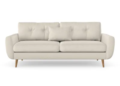 Produktbild von Harris 3-Sitzer-Sofa, Massivholzkonstruktion, skandinavischer Stil, Hohe Beine aus Eichenholz, gewachst, Chenille-Stoff Puente 03 Creme