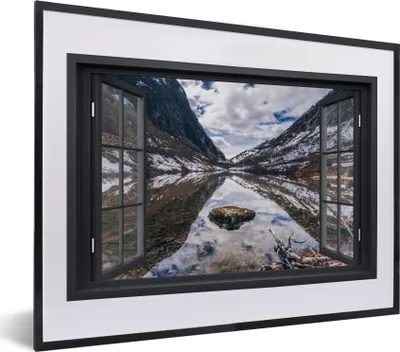 Produktbild von MuchoWow® Gerahmtes Poster Aussicht - Berge - Wasser 40x30 cm - Poster mit Schwarzem Bilderrahmen Wandposter Rahmen Foto Bilder - Bilderrahmen - Poster im Rahmen