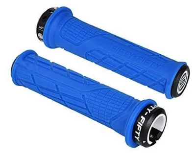 Immagine prodotto di Manopole per mountain bike, antiscivolo, in gomma, sistema di bloccaggio singolo, colore blu, compatibili con attacchi da 20-23 mm