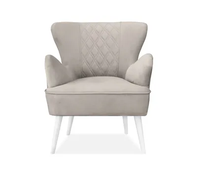 Produktbild von Sessel Hagi aus velours mit bequeme Sitz, Polstersessel mit Holzbeine, Cocktailsessel (Stoff: paros 02 - beige, Beinefarbe: Weiß)