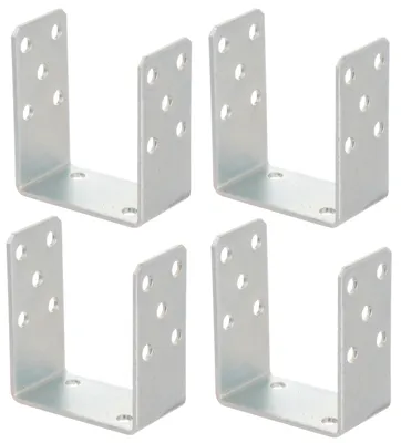Produktbild von Aqbau 4er Set U-Pfostenträger zum Aufschrauben 100 mm –Pfostenanker aus verzinktem Stahl 4 mm, Bodenanker für Holzpfosten, für Zaun, Pergola, Terrasse