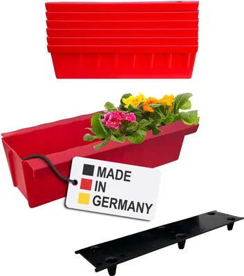 Produktbild von BURI 6 Euro-Paletten Blumenkästen-Einsätze inkl. Bewässerungsmatte | mit Hängesystem zum Einhängen | 37,3cm Rot | Pflanzkasten für Europalette Palette | Balkonkasten | Blumentopf | extrem stabil