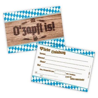 Produktbild von itenga 12x Einladungskarten O zapft is! Postkarte DIN A6 Postkarte Bayrisch