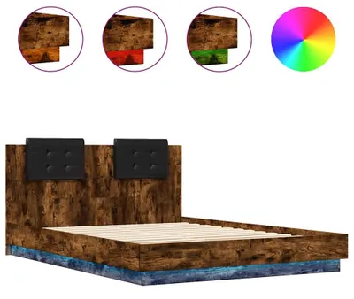 Produktbild von vidaXL Bettgestell mit Kopfteil & LED-Leuchten Räuchereiche 120x200 cm