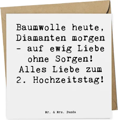 Produktbild von Mr. & Mrs. Panda Grußkarte Spruch 2. Hochzeitstag Baumwollhochzeit - Weiß - Geschenk, anlasskarte, Liebe feiern, doppelkarte, Heirat, Glückwünsche, faltkarte, Hochzeit