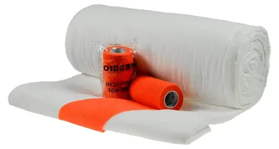 Produktbild von Mullwatterolle 40x500cm und 12 Haftbandagen 10cm Neonorange