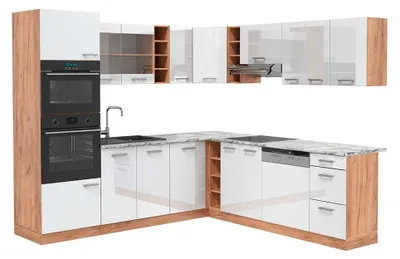 Immagine prodotto di Cucina angolare completa Vicco R-Line Bianco lucido/Rovere dorato 247 x 237 cm, PL Marmo, Model 43138