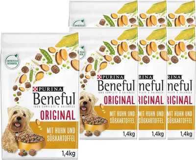 Produktbild von BENEFUL Original mit Huhn und Süßkartoffel Hundetrockenfutter, 6er Pack (6 x 1400g) (6er Pack (6 x 1400g))