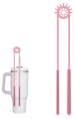 Productafbeelding van Schoonmaakborstel voor Drinkhalers, 2-in-1 Borstel met Flexibele Staalkern, Roze