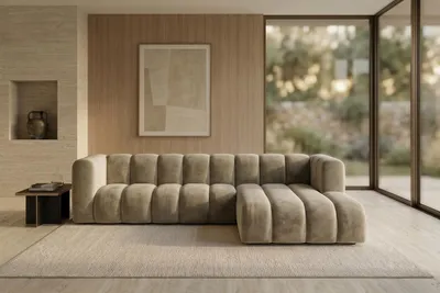 Produktbild von Kaiser Möbel Modulares Ecksofa in L-Form, Velvet-Stoff Riviera, Beige, Rechts, GRAND 287 cm, KI-generiertes Bild