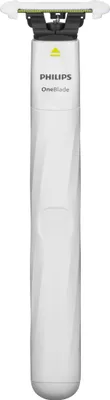 A white Philips OneBlade razor is shown against a white background.