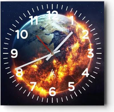 Produktbild von Wanduhr - Quadrat - Glasuhr - Universum Erde Feuer Globus - 40x40cm - Schleichendes Uhrwerk - Lautlos - zum Aufhängen bereit - Dekoration Modern - Wanddekoration aus Glas - C4AC40x40-2875