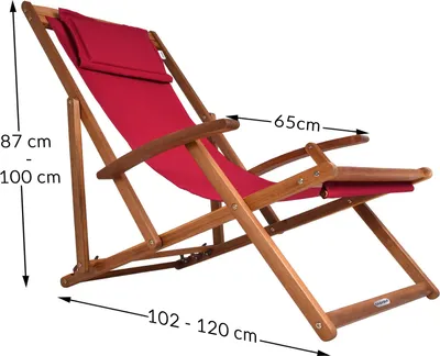 Image de CASARIA® Chaise longue pliante en bois bordeaux Chaise de plage 3 positions Chilienne transat jardin exterieur