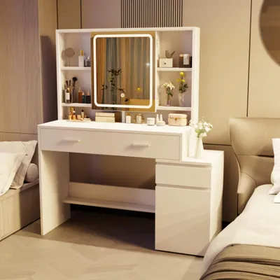 Image de Table de maquillage JUMMICO avec éclairage LED, luminosité et température de couleur réglables