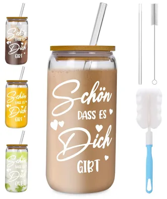 Bierglas mit Deckel & Strohhalm, 500 ml, transparent, 1 Stück