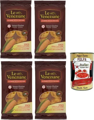 Produktbild von Le Veneziane Pasta di Mais Fettuccine N.28 senza glutine,100% italienische Maisnudeln, glutenfrei. gluten free 4x 250g + Italian Gourmet polpa 400g