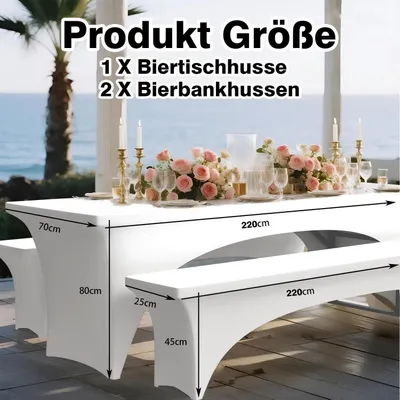 Obrázok produktu pre Sada 3 poťahov na stôl, elastické, biele, 220x70x80 cm