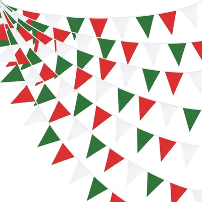 Immagine prodotto di Ghirlanda di bandierine triangolari, 10 metri, 36 bandierine, rosso, verde, bianco, cotone