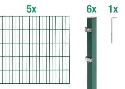 Produktbild von Alberts Doppelstabmatten Zaun, Höhe 180 cm, Länge 10 m, Zaun-Komplettset zum Einbetonieren, grün, Pfosten 60x40 mm