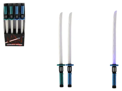 Immagine prodotto di Spada da samurai luminosa in plastica, 73 cm, a batterie, con suoni e luci, 2 colori, 16 pezzi in confezione