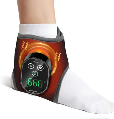Productafbeelding van Draadloze verwarmende enkelbrace met vibratiemassage, verwarmde voet- en enkelbandage met touchscreen, 4 warmtestanden, 3 vibratiemodi