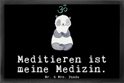 Produktbild von Mr. & Mrs. Panda Fussmatte Panda Meditieren 50 x 75 cm - Schwarz - Geschenk, Schmutzfangmatte, Schmutzmatte, Meditationskurs, Meditation, Türvorleger, fußmatte